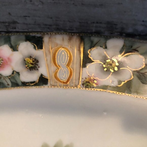 Japanese Cherry Blossom Vanity Tray Hand Painted  Raised Gold Trim Vtg - Picture 6 of 11